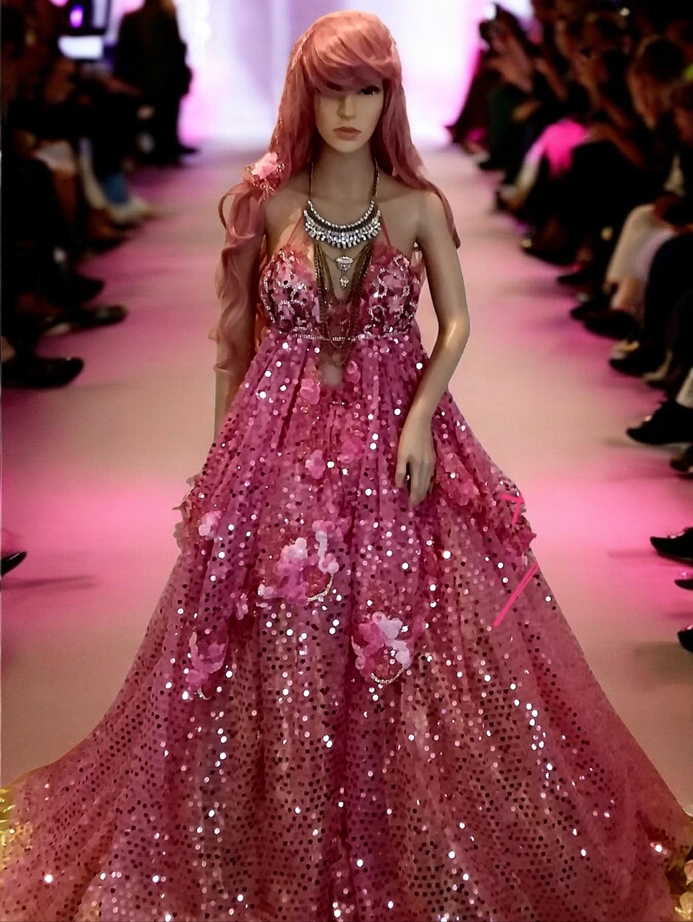 SHAYLA Pink Sequin Boho Backless Wedding Ballgown